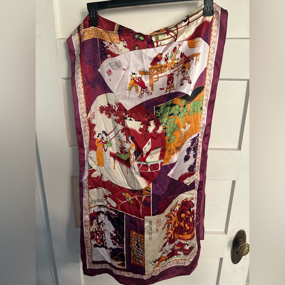 Asilk Colorful Silk Scarf with Artistic Print